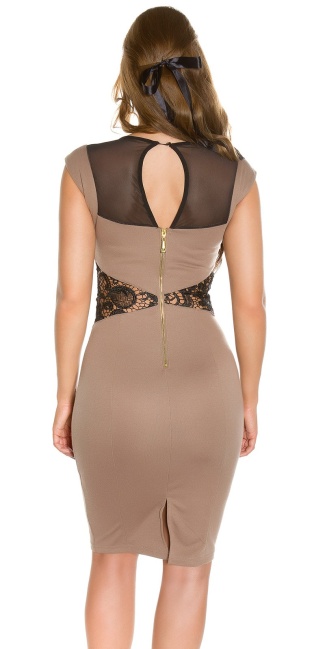 sheath dress with lace and mesh Cappuccino